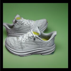 Hoka White and Yellow Athletic Sneakers